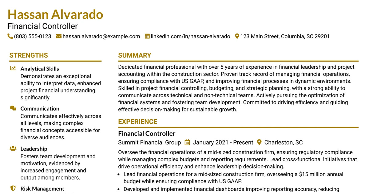 33 Financial Controller Resume Templates with Example 2026 (ATS-Optimized)