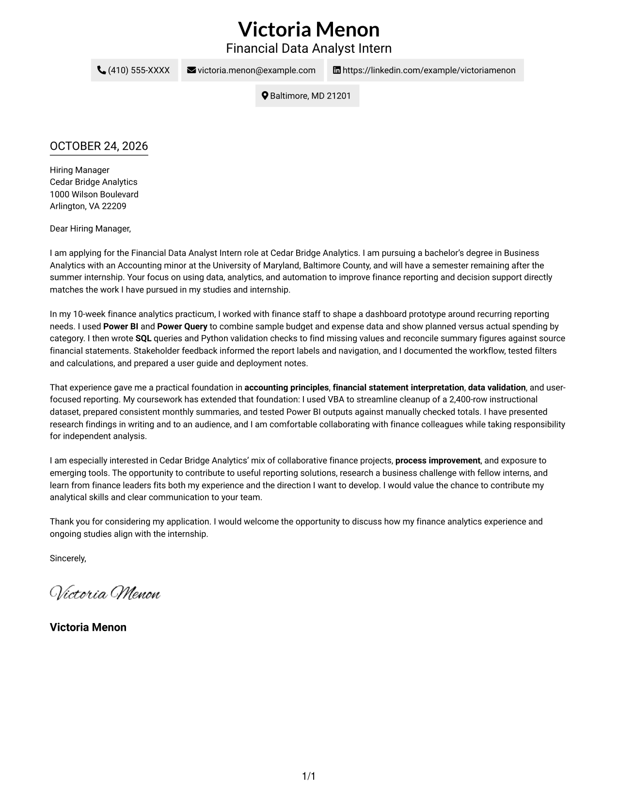Cover letter example — page 1