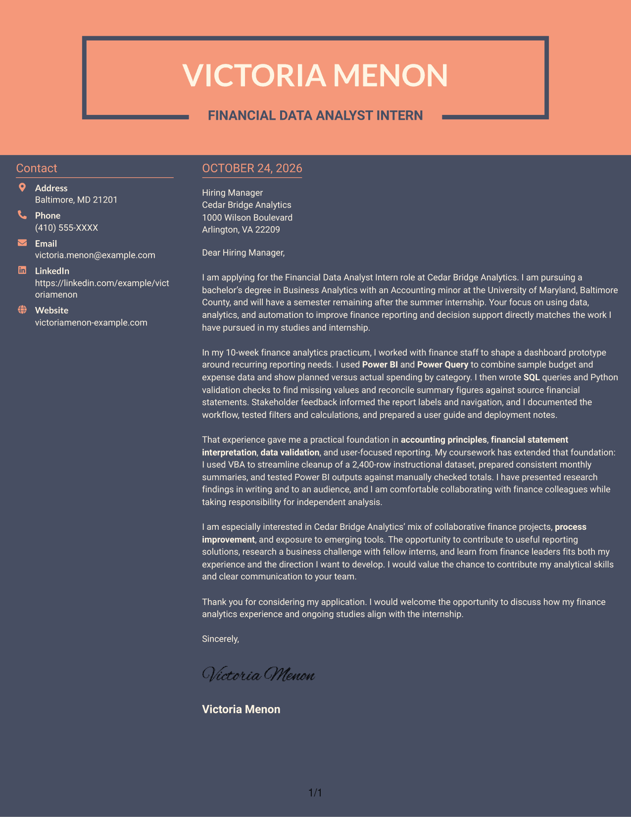 Cover letter example — page 1