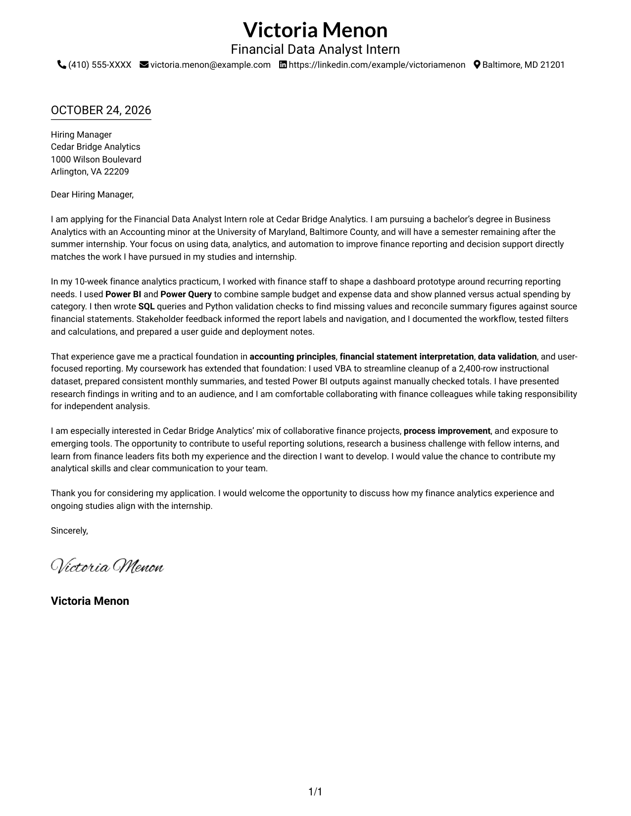 Cover letter example — page 1