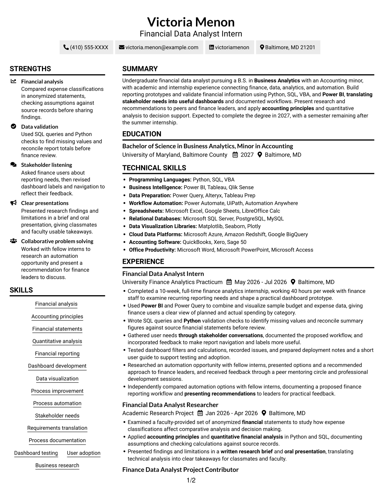 Resume example — page 1