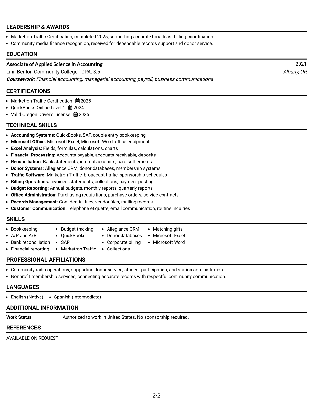 Resume Example Page 2