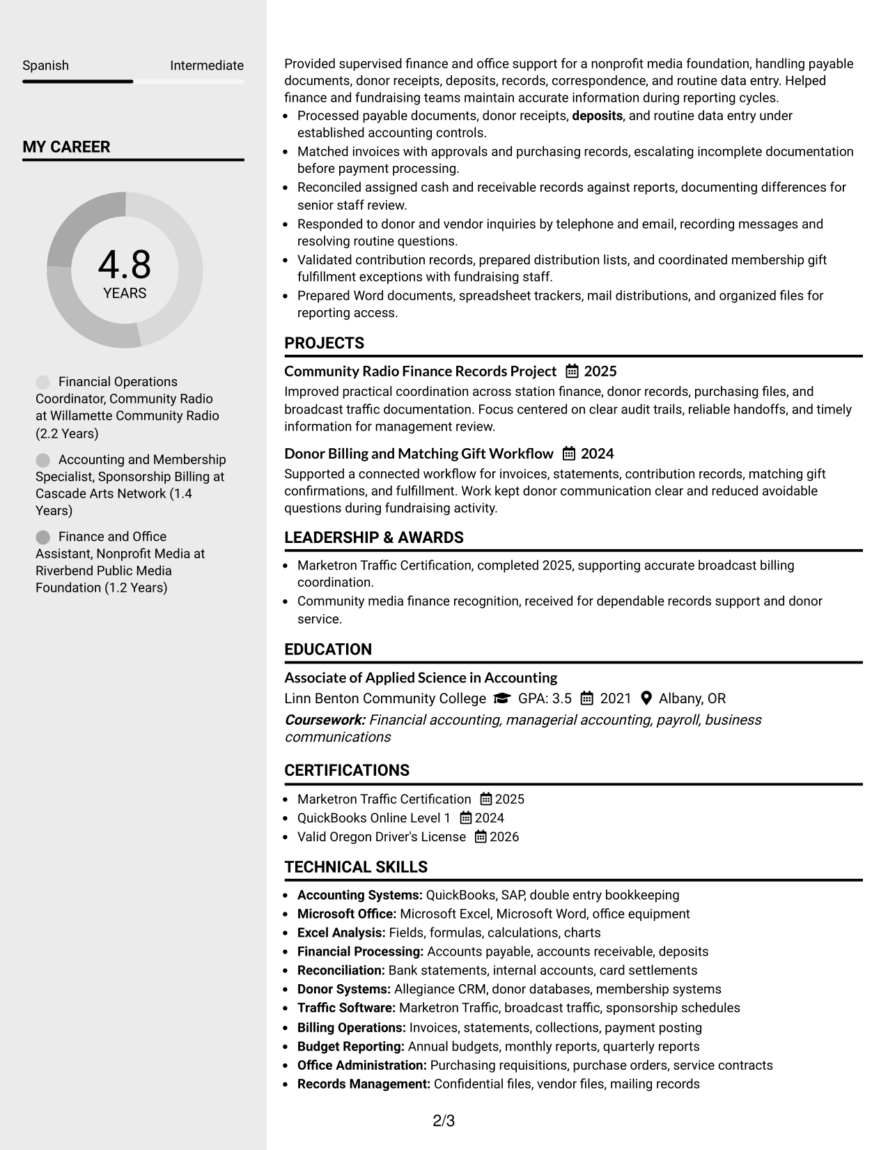 Resume Example Page 2