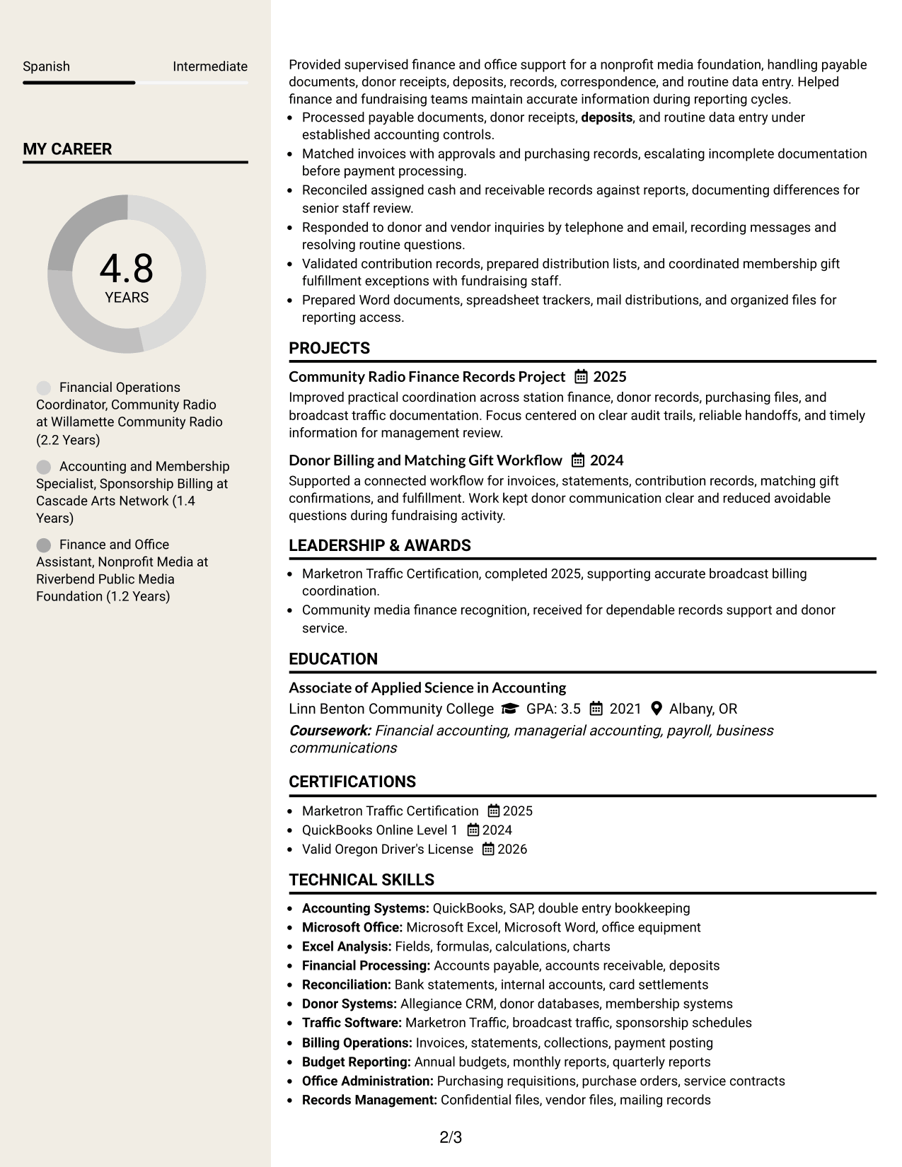 Resume Example Page 2