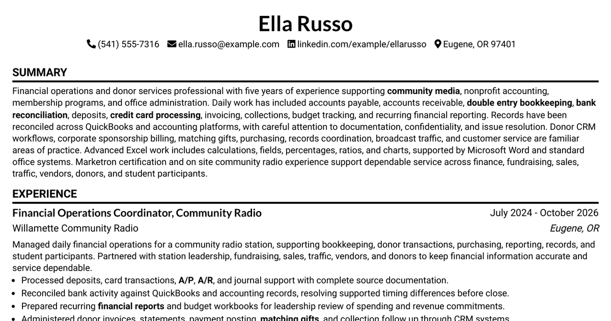 7 Financial Operations Coordinator - Public Radio Resume Templates with Example