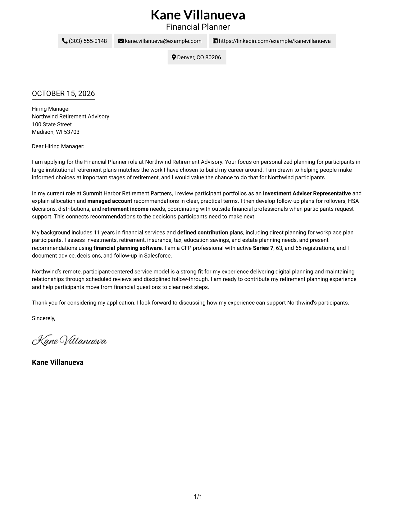 Cover letter example — page 1