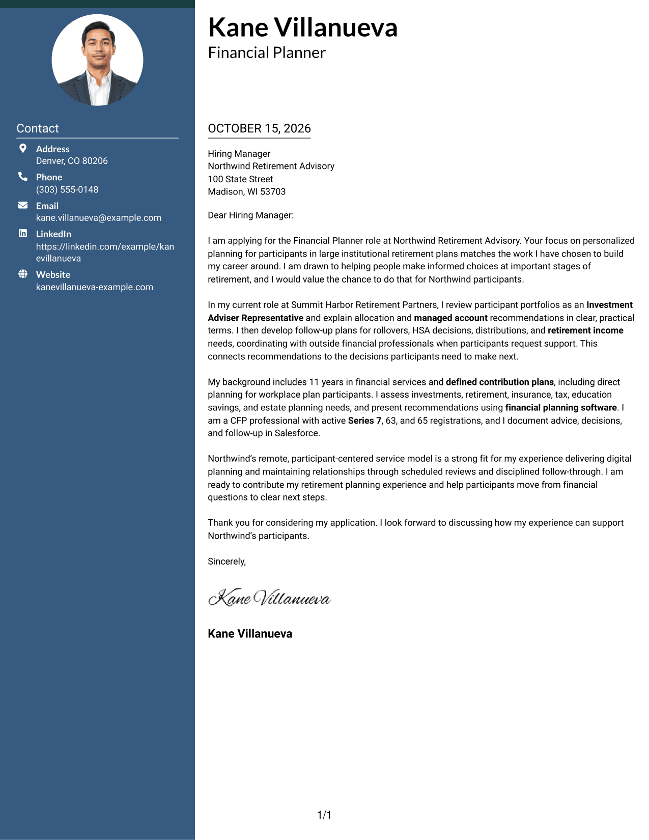 Cover letter example — page 1