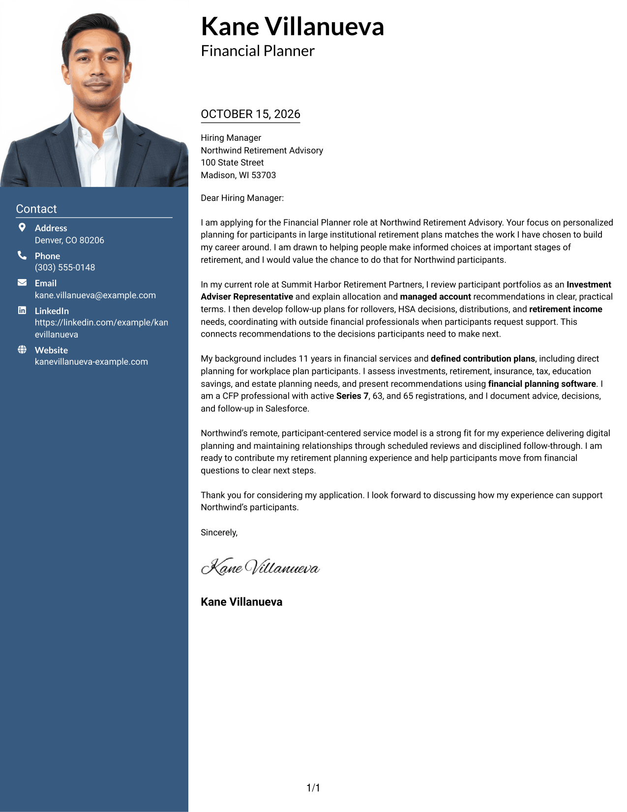 Cover letter example — page 1