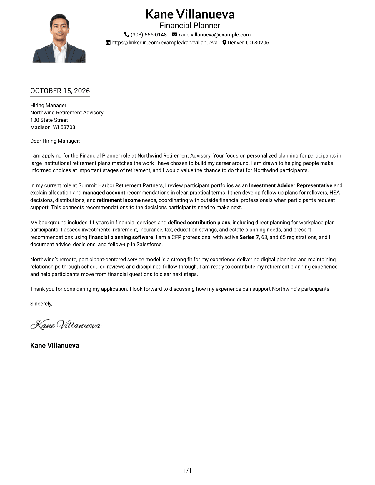 Cover letter example — page 1