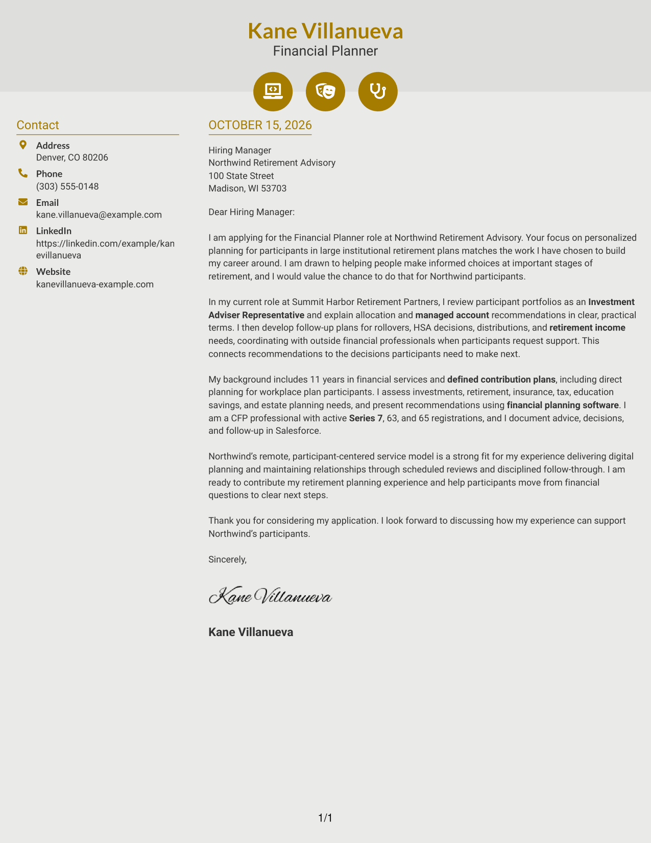 Cover letter example — page 1