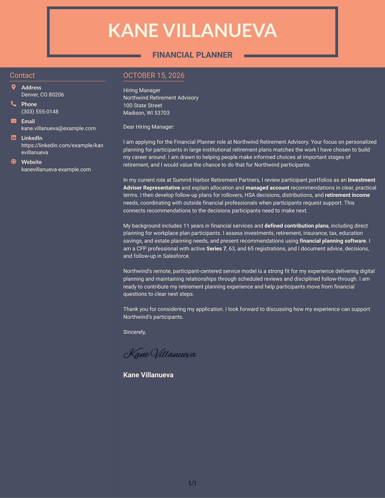 Cover letter example — page 1