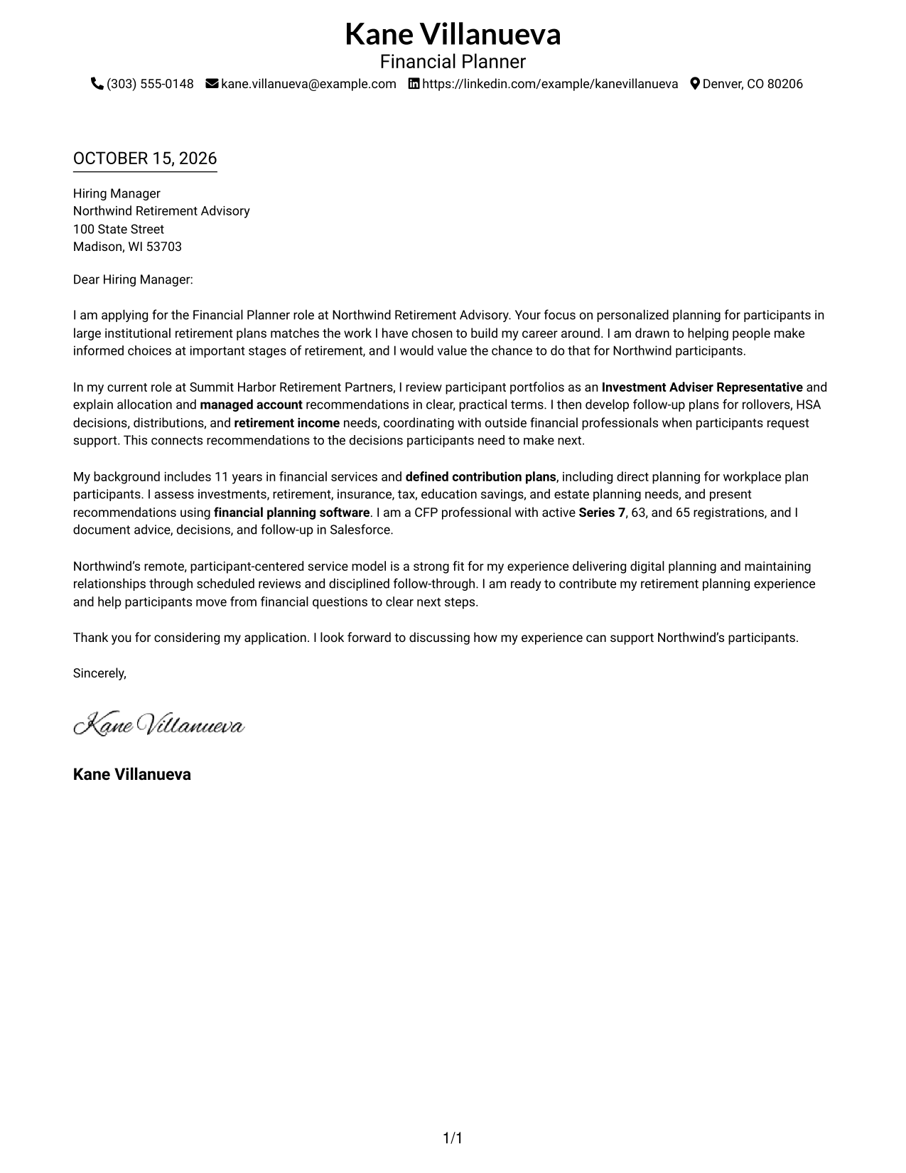 Cover letter example — page 1