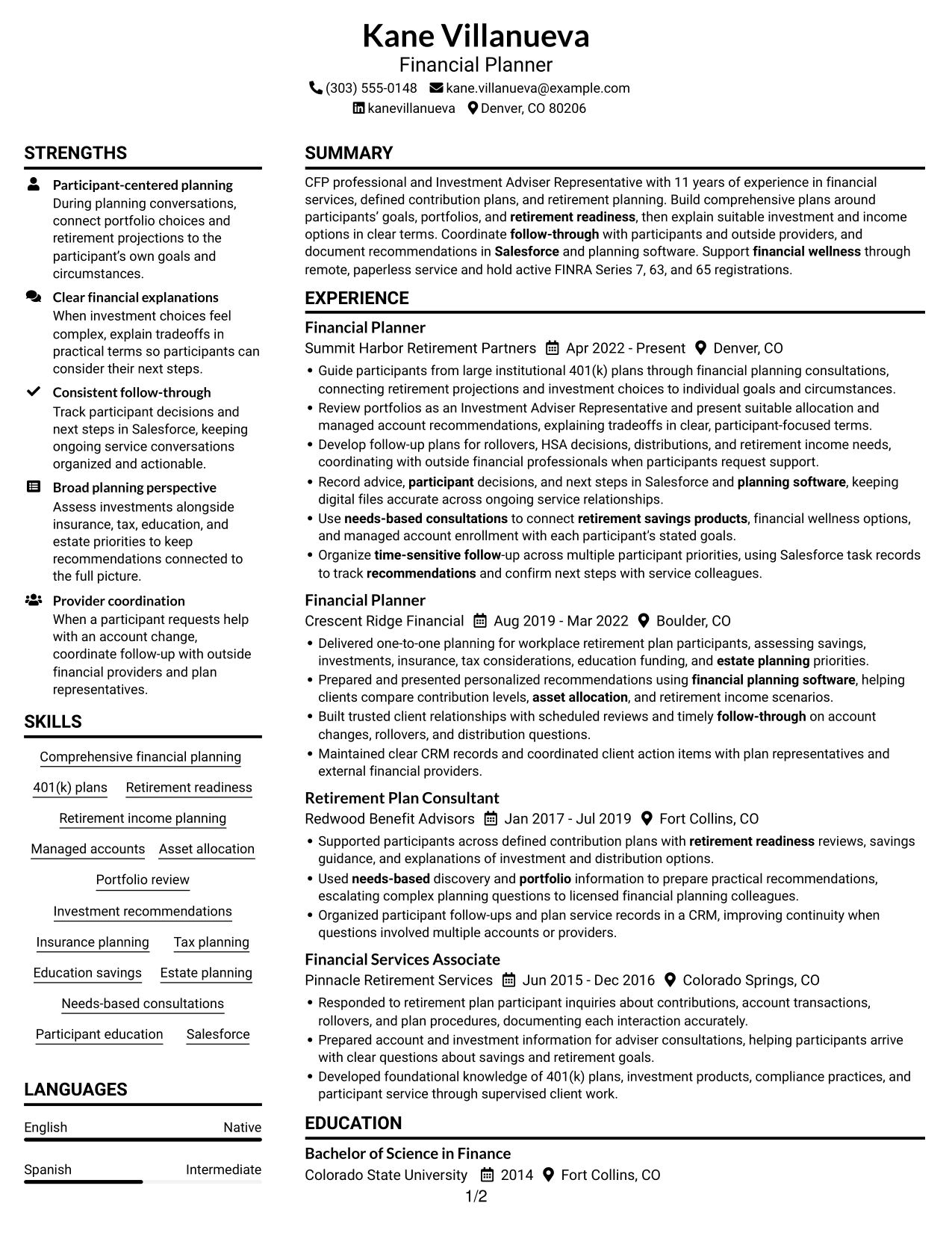 Resume example — page 1