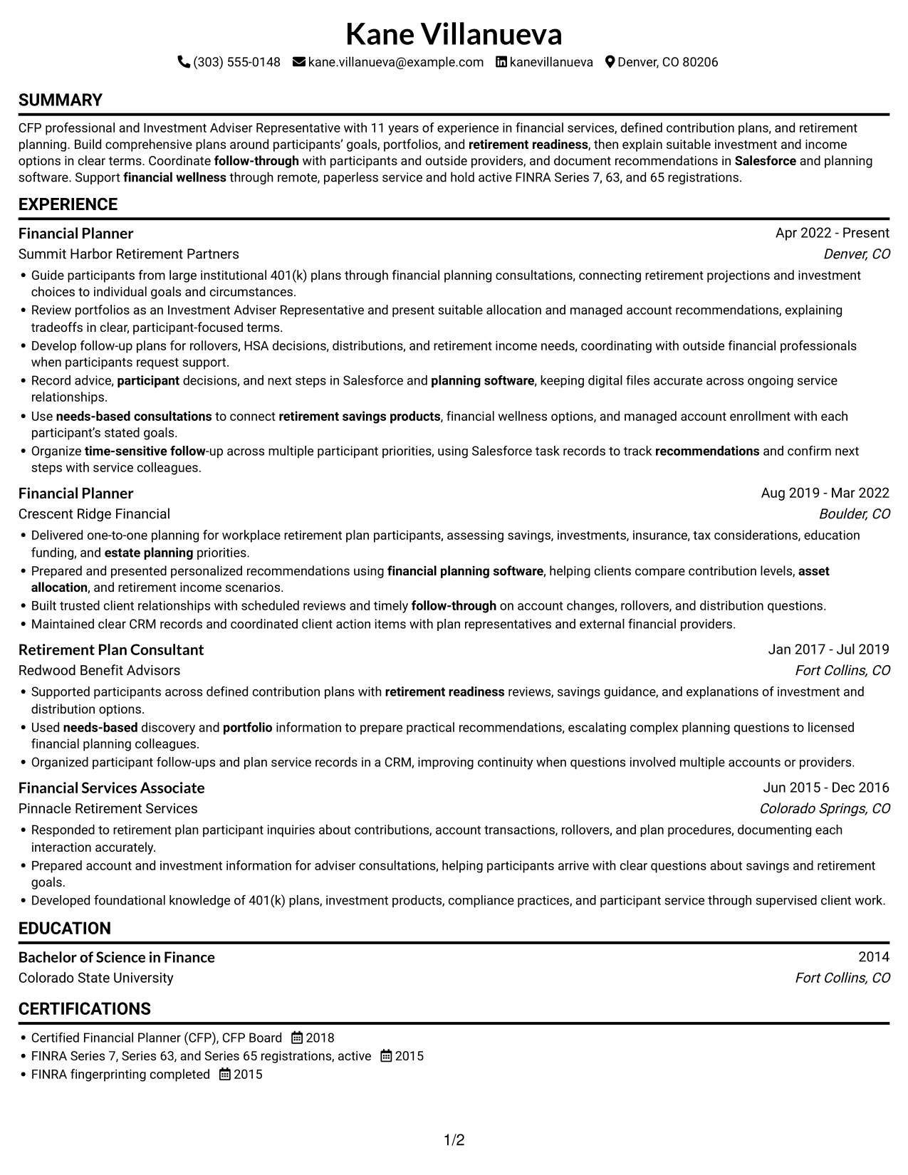 Resume example — page 1