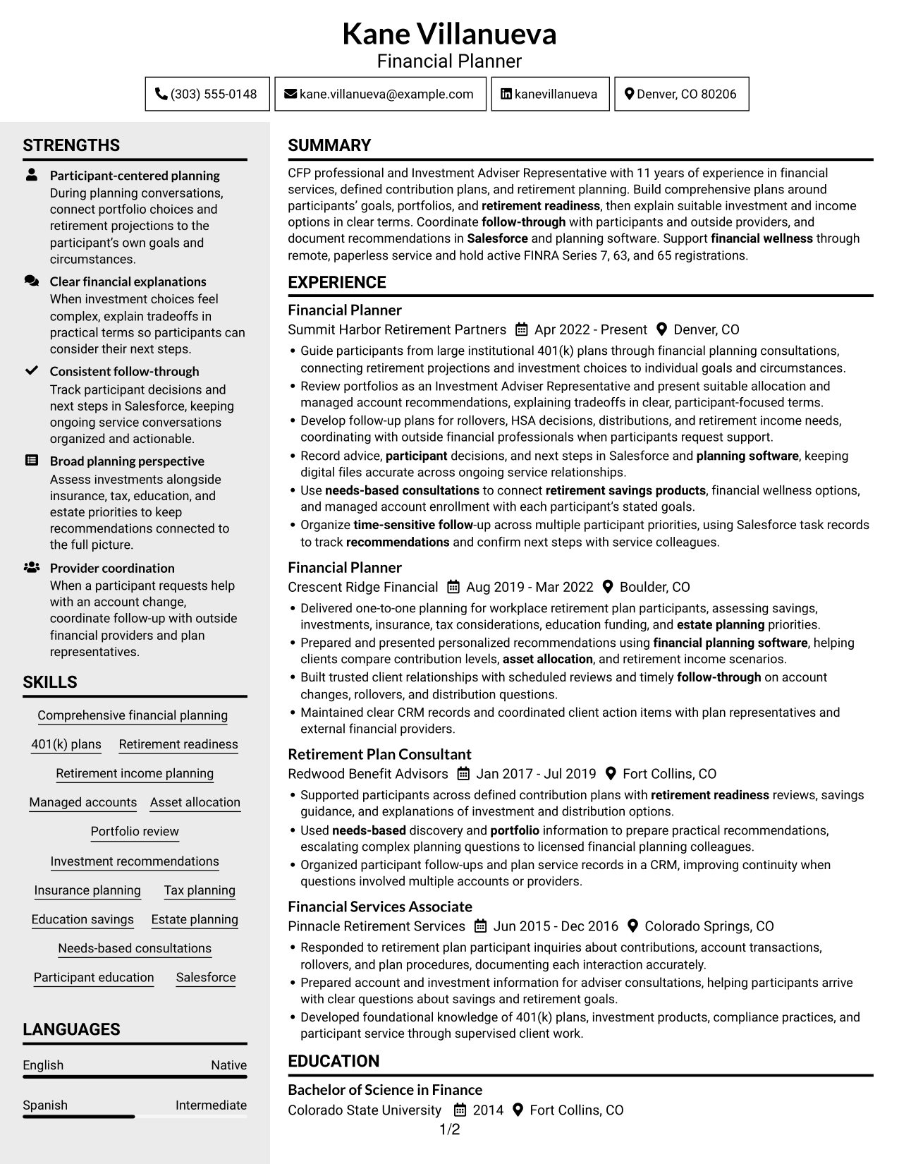 Resume example — page 1
