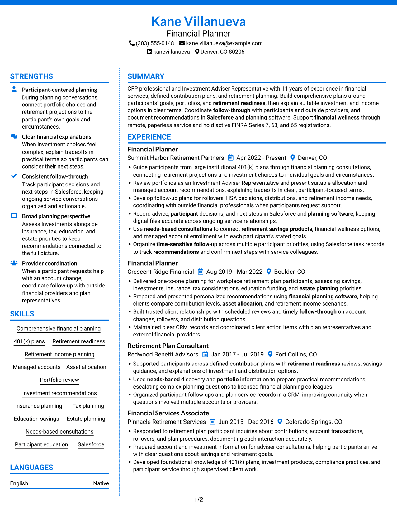 Resume example — page 1