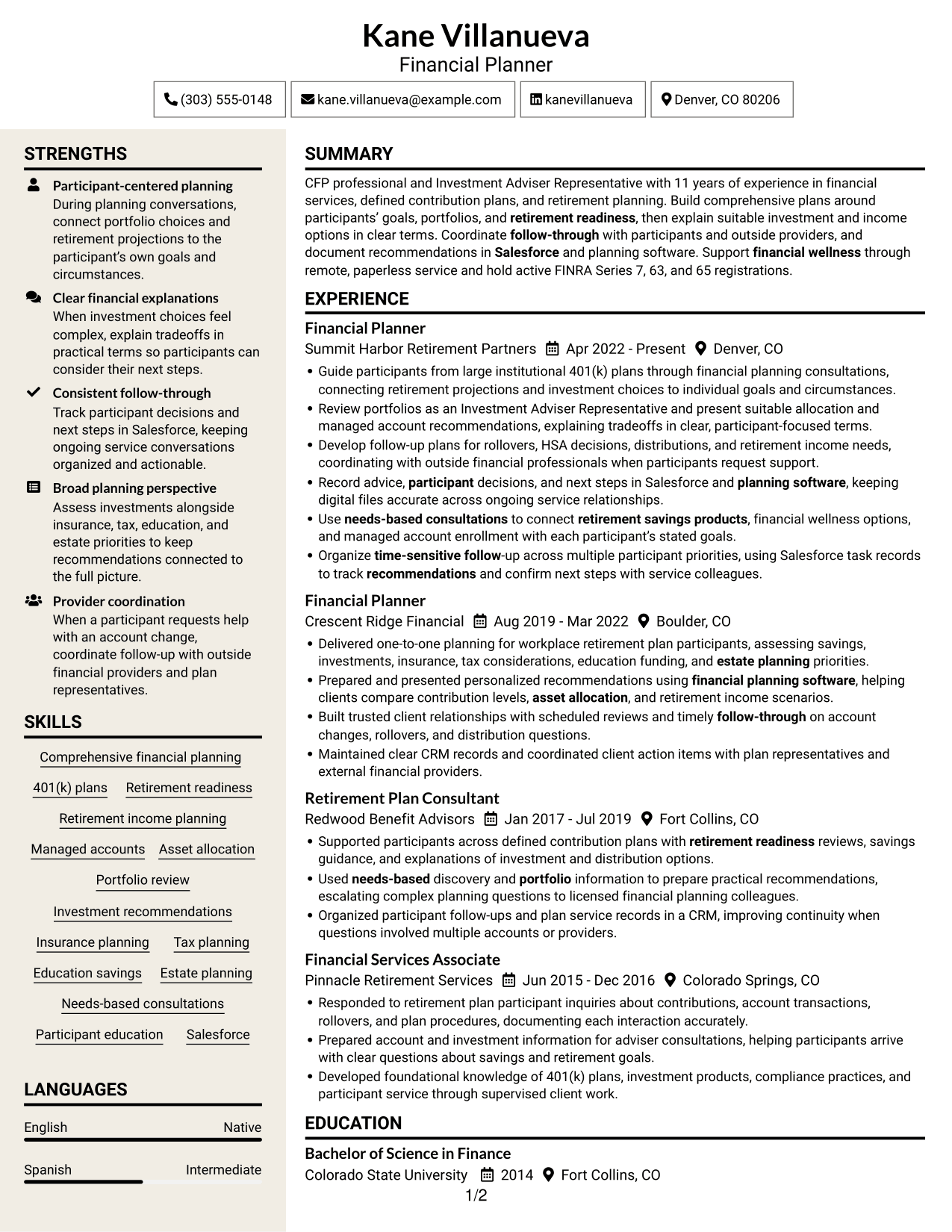 Resume example — page 1