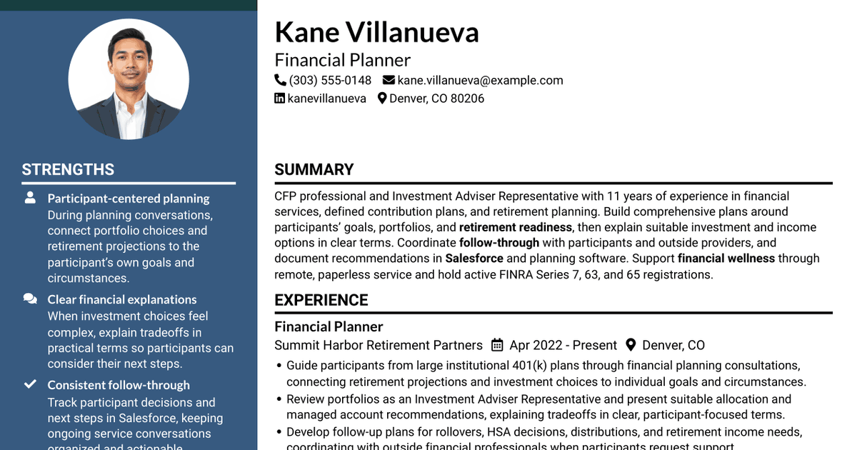 7 Financial Planner - Retirement Planning Resume Templates with Example