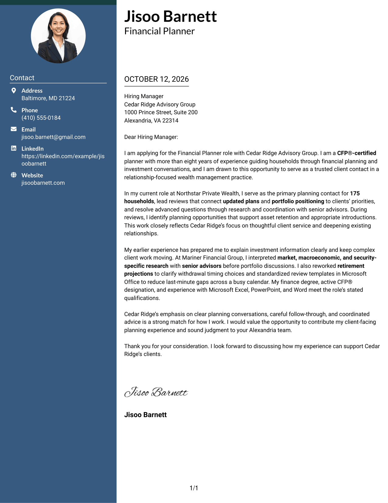 Cover Letter Example Page 1