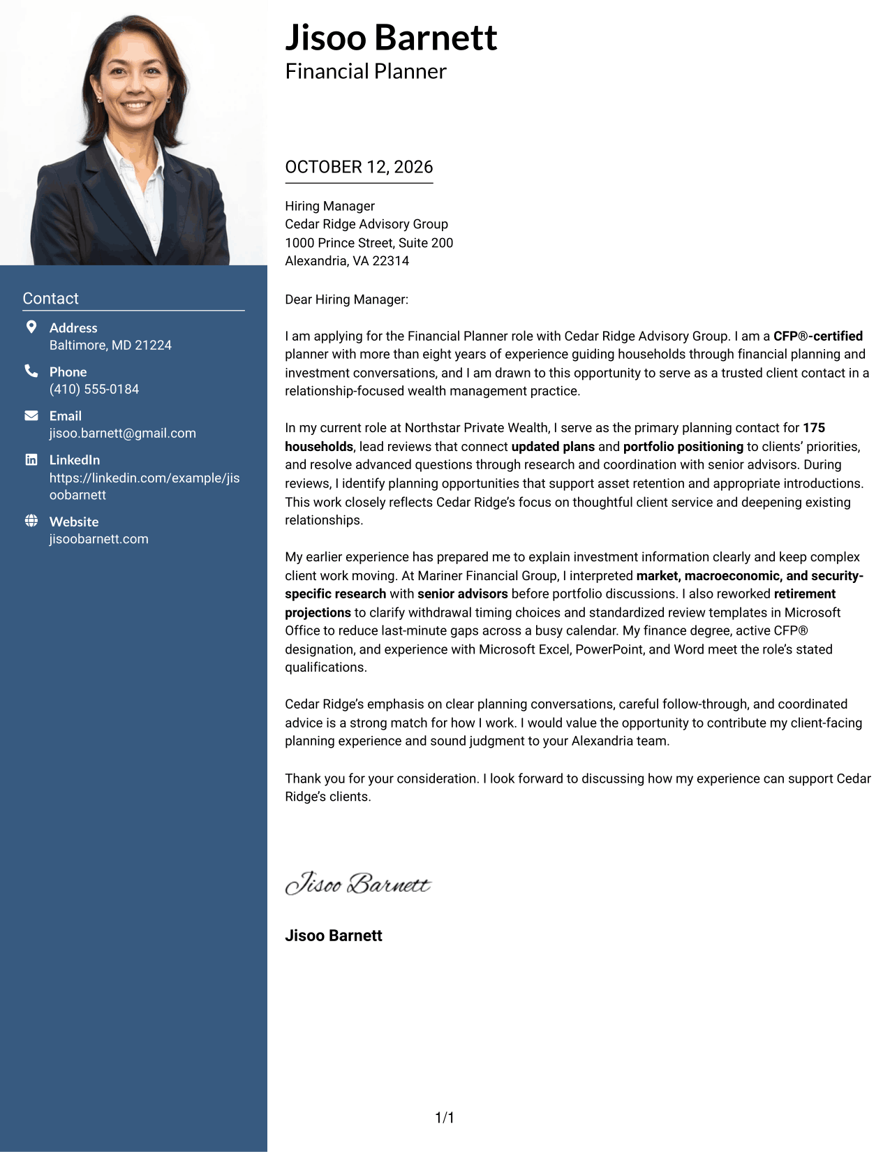 Cover Letter Example Page 1