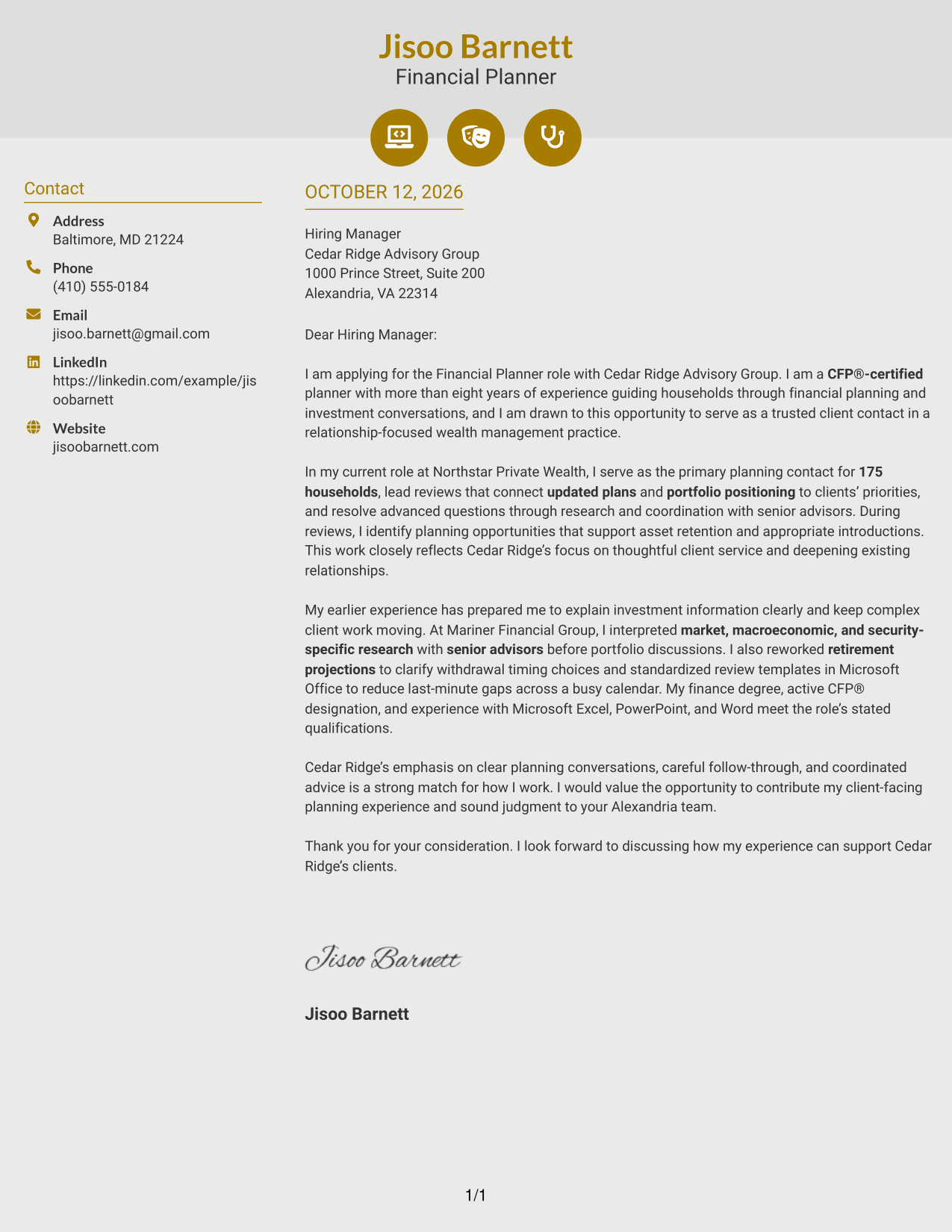 Cover Letter Example Page 1