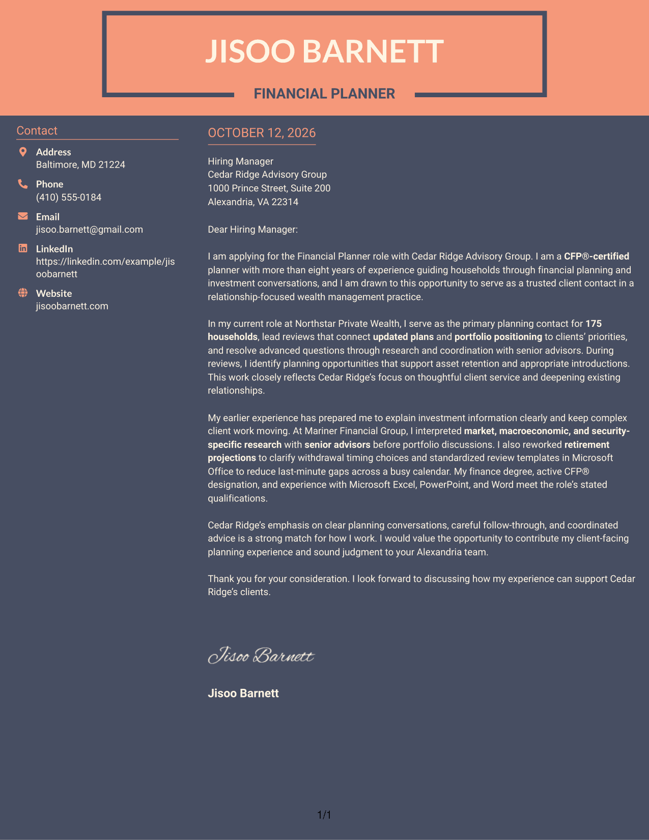 Cover Letter Example Page 1