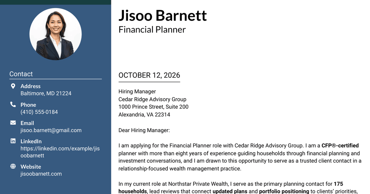 7 Financial Planner - Wealth Management Cover Letter Templates with Example