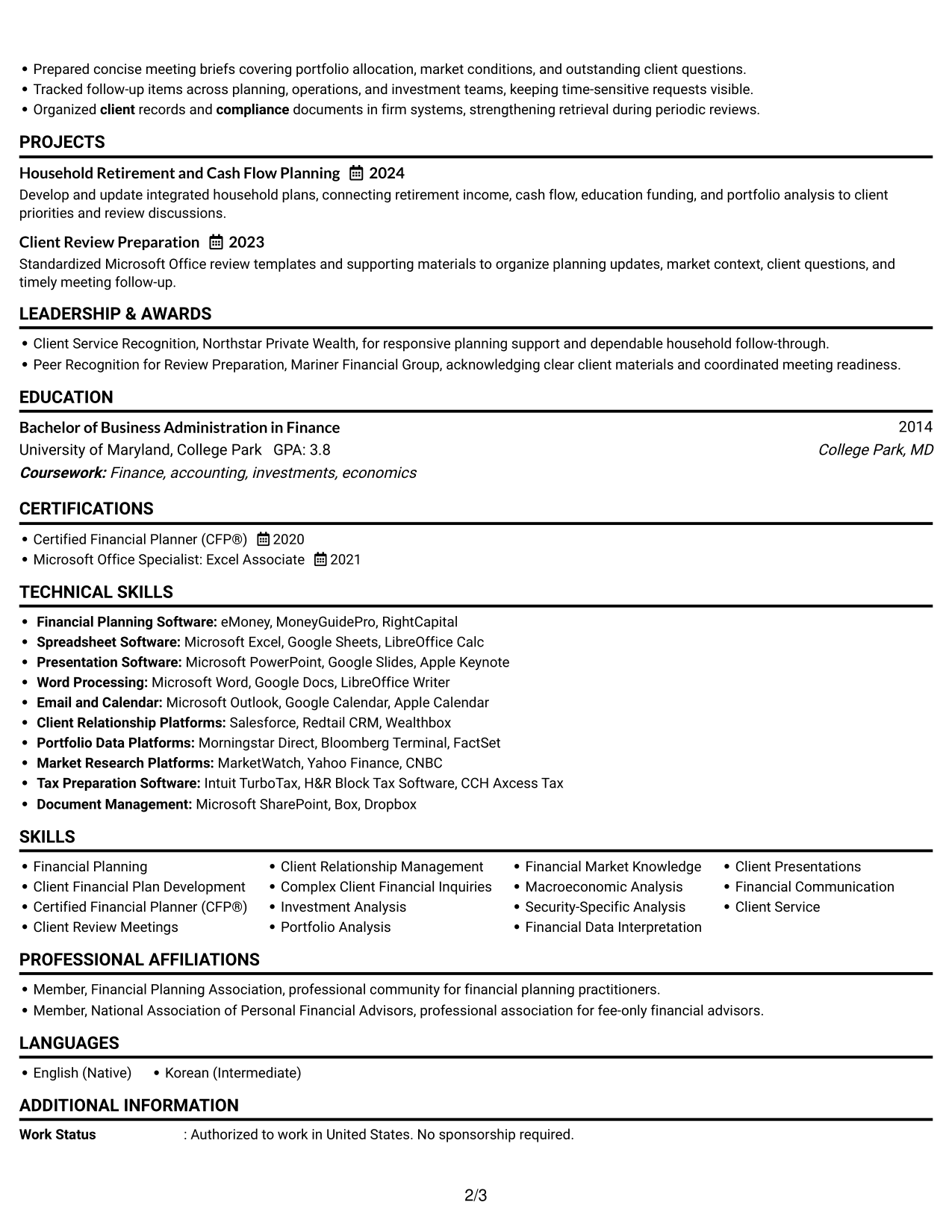 Resume Example Page 2