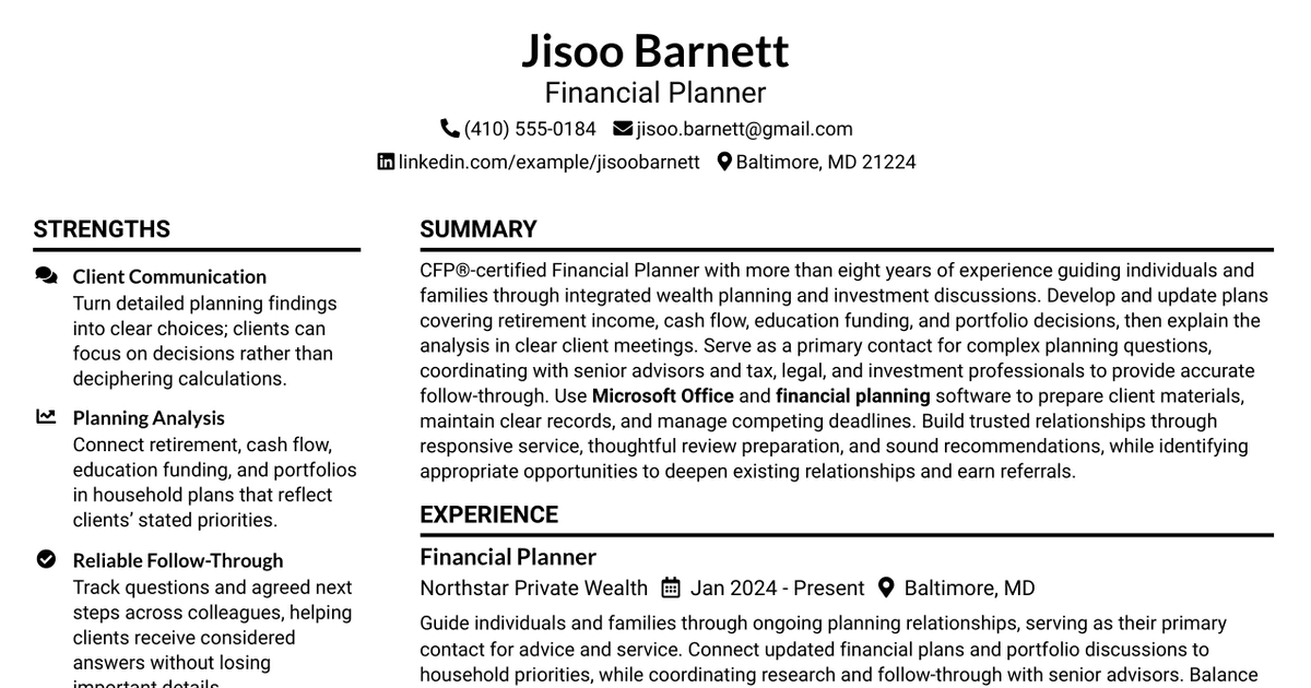 7 Financial Planner - Wealth Management Resume Templates with Example