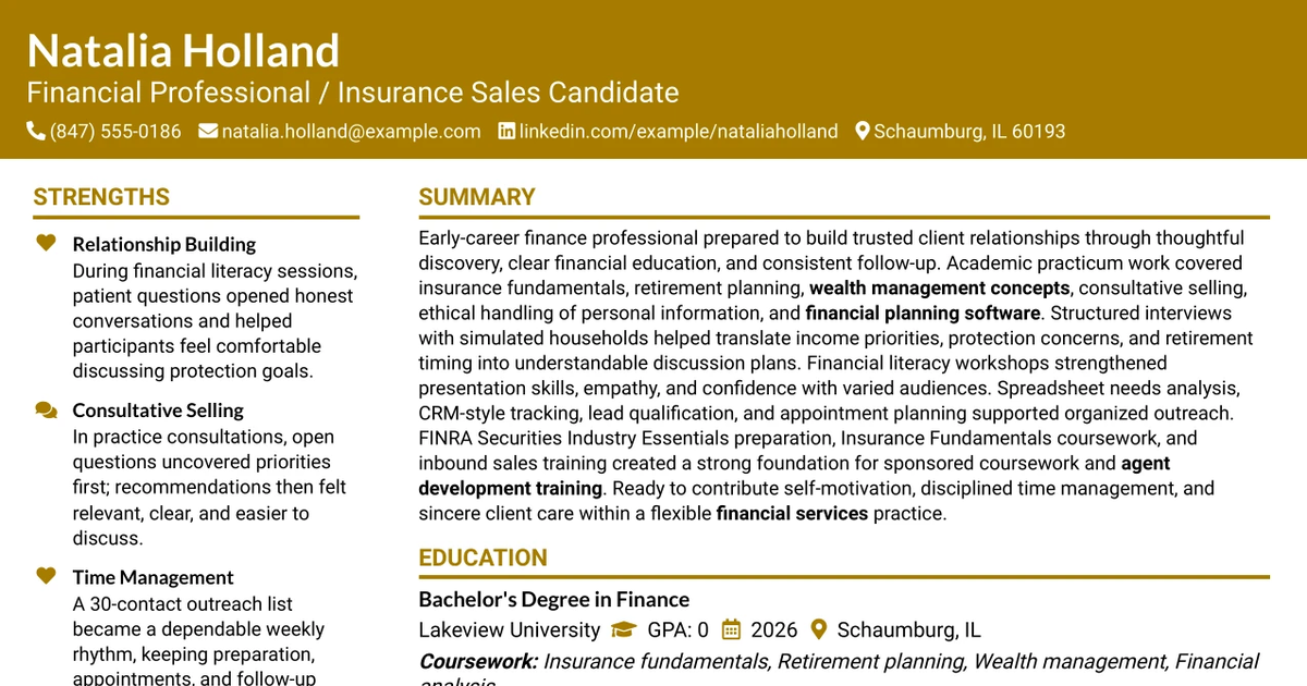 33 Financial Professional/Insurance Sales Resume Templates with Example