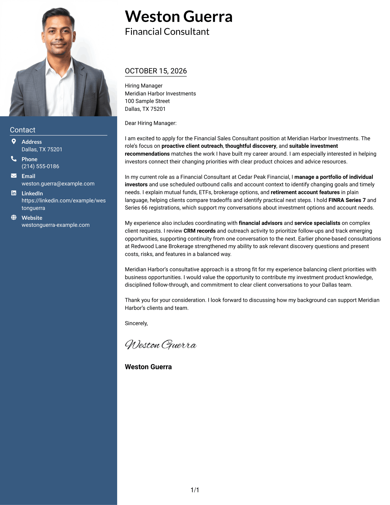 Cover letter example — page 1