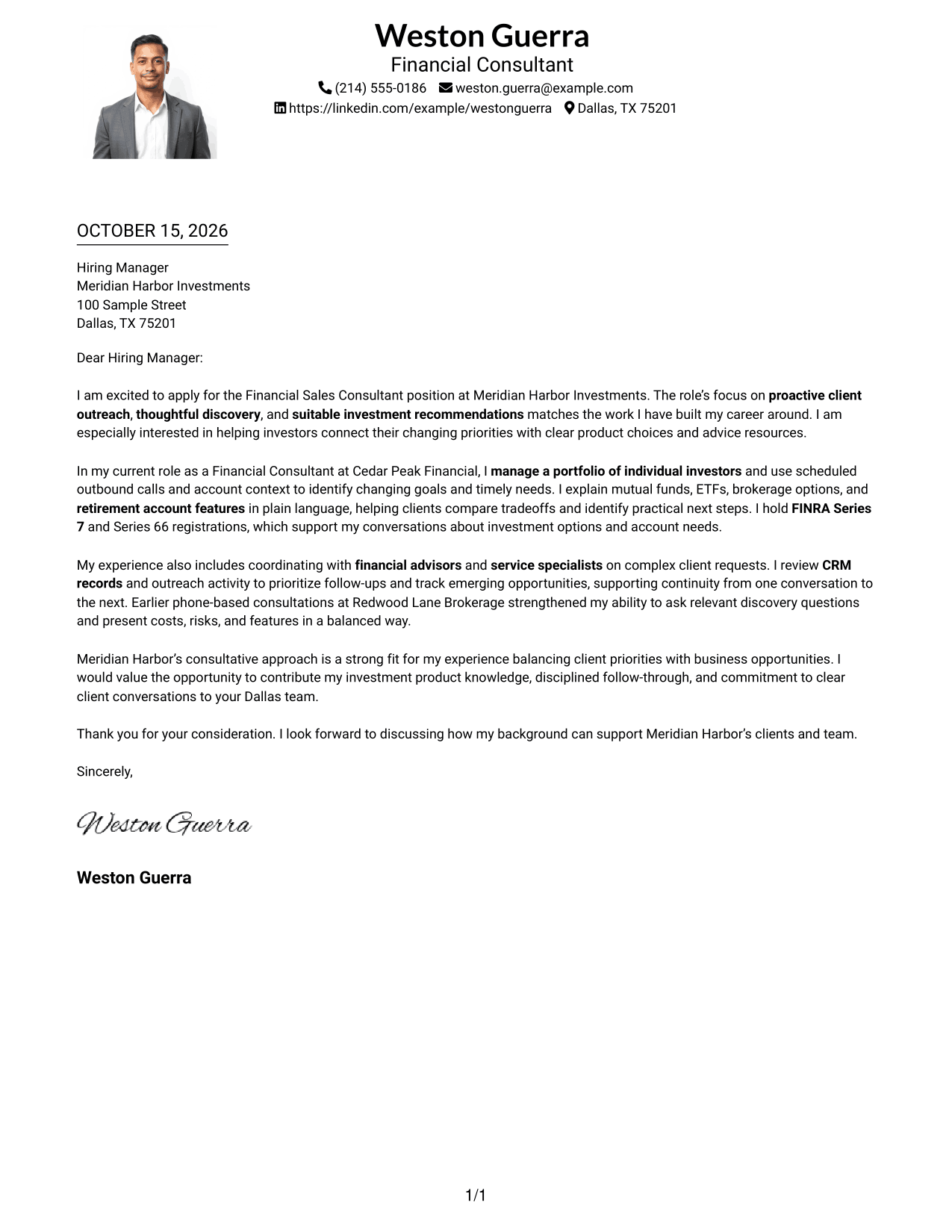 Cover letter example — page 1