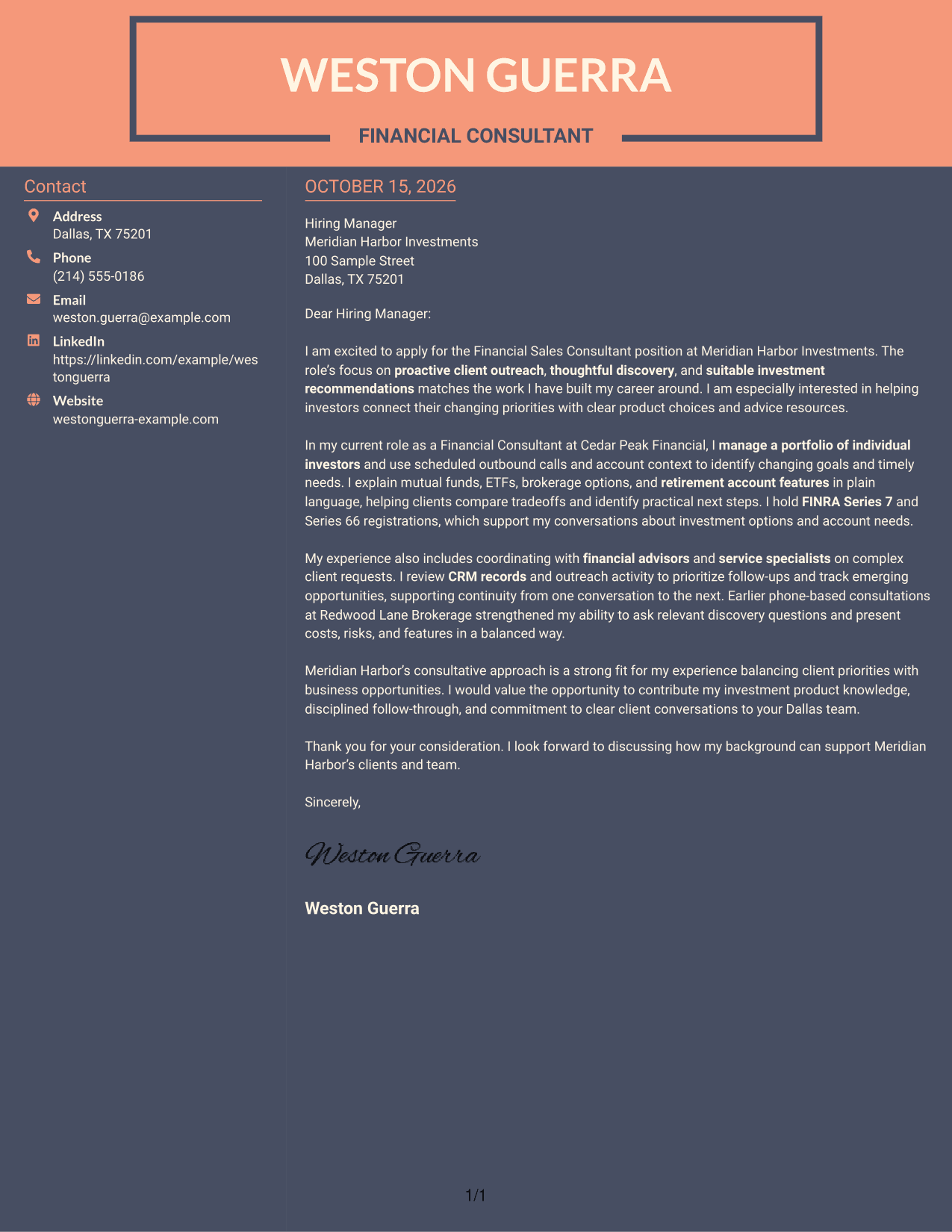 Cover letter example — page 1