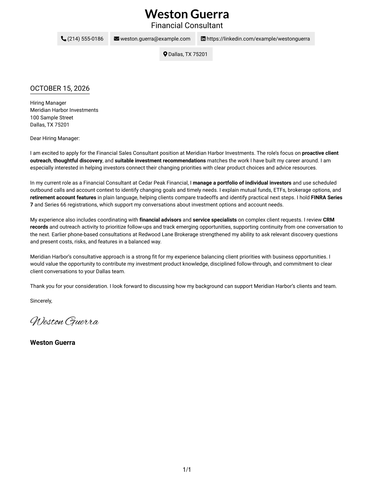 Cover letter example — page 1