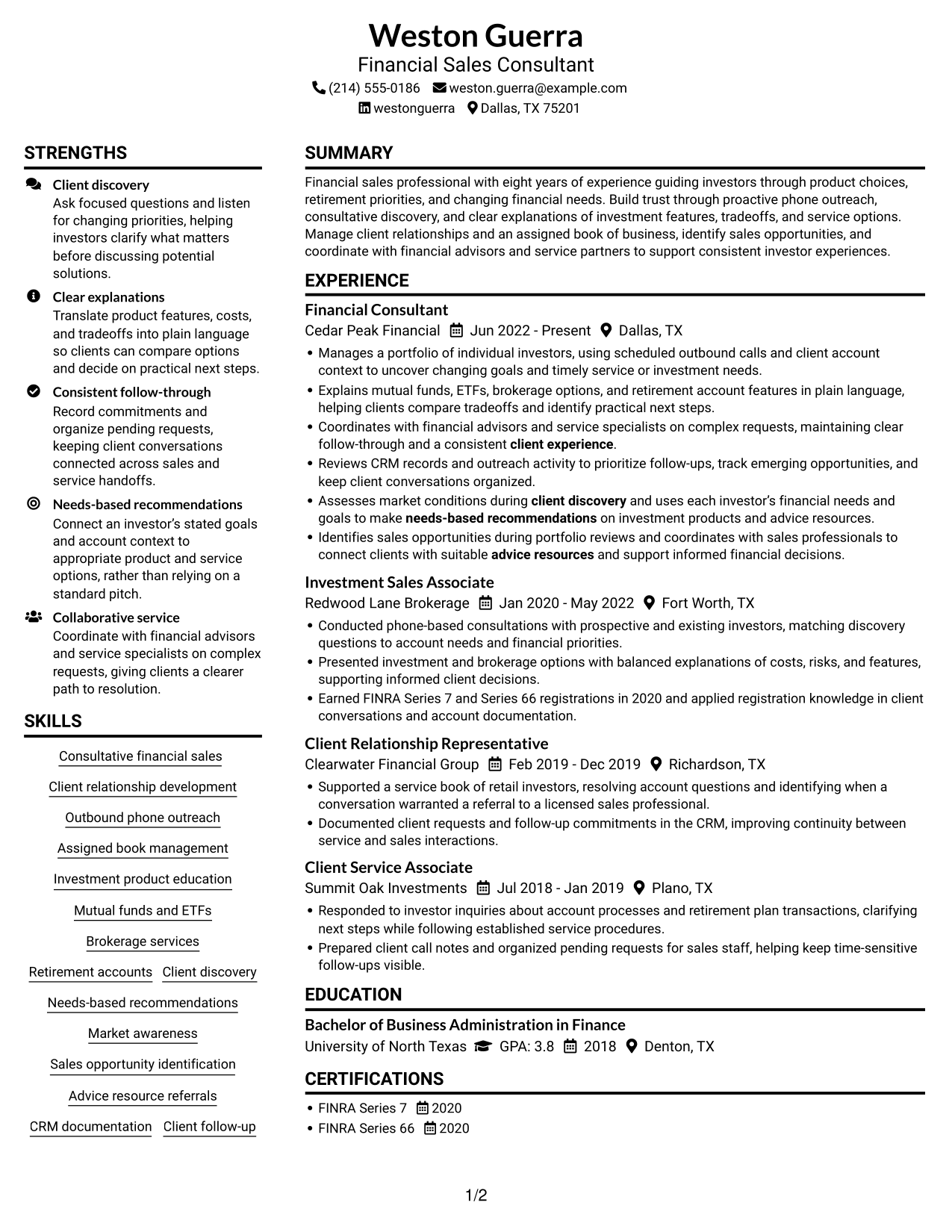 Resume example — page 1