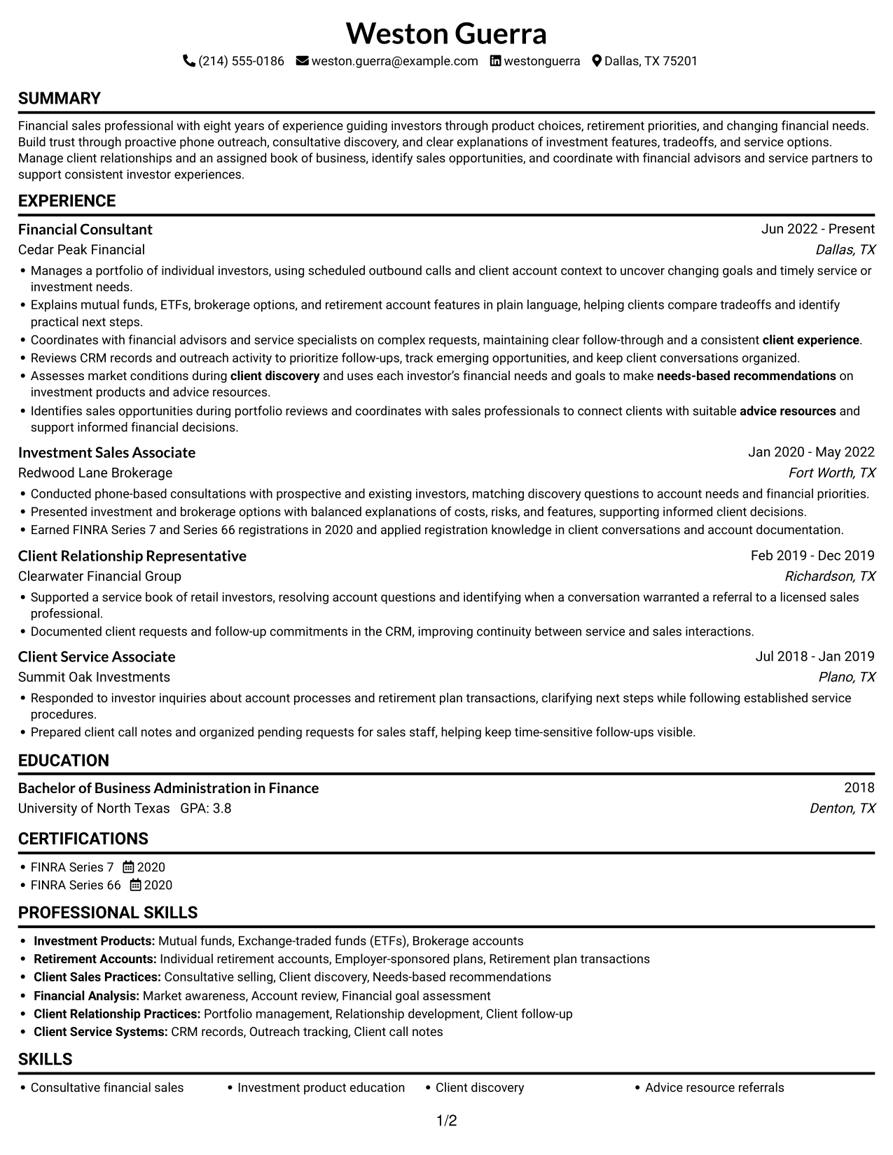 Resume example — page 1