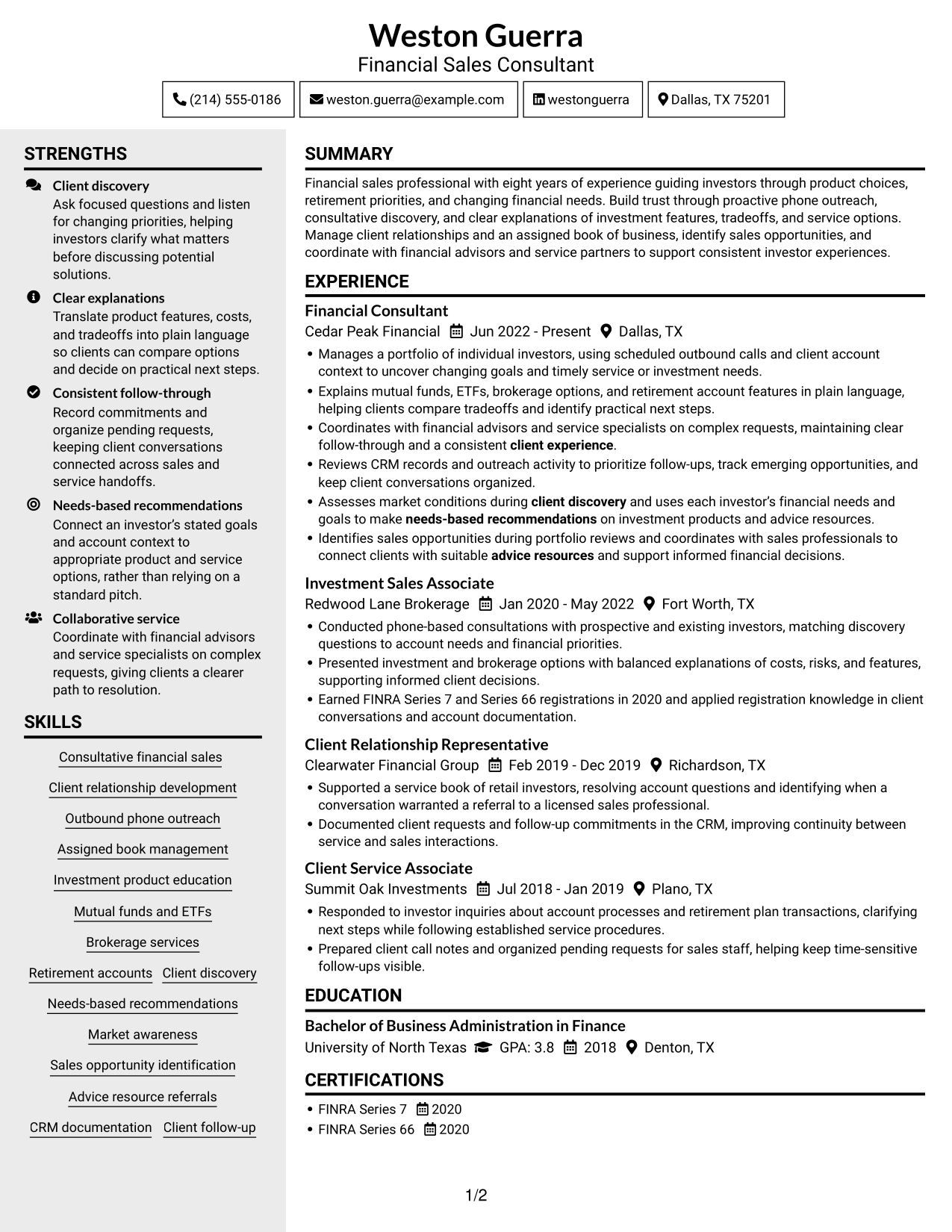 Resume example — page 1