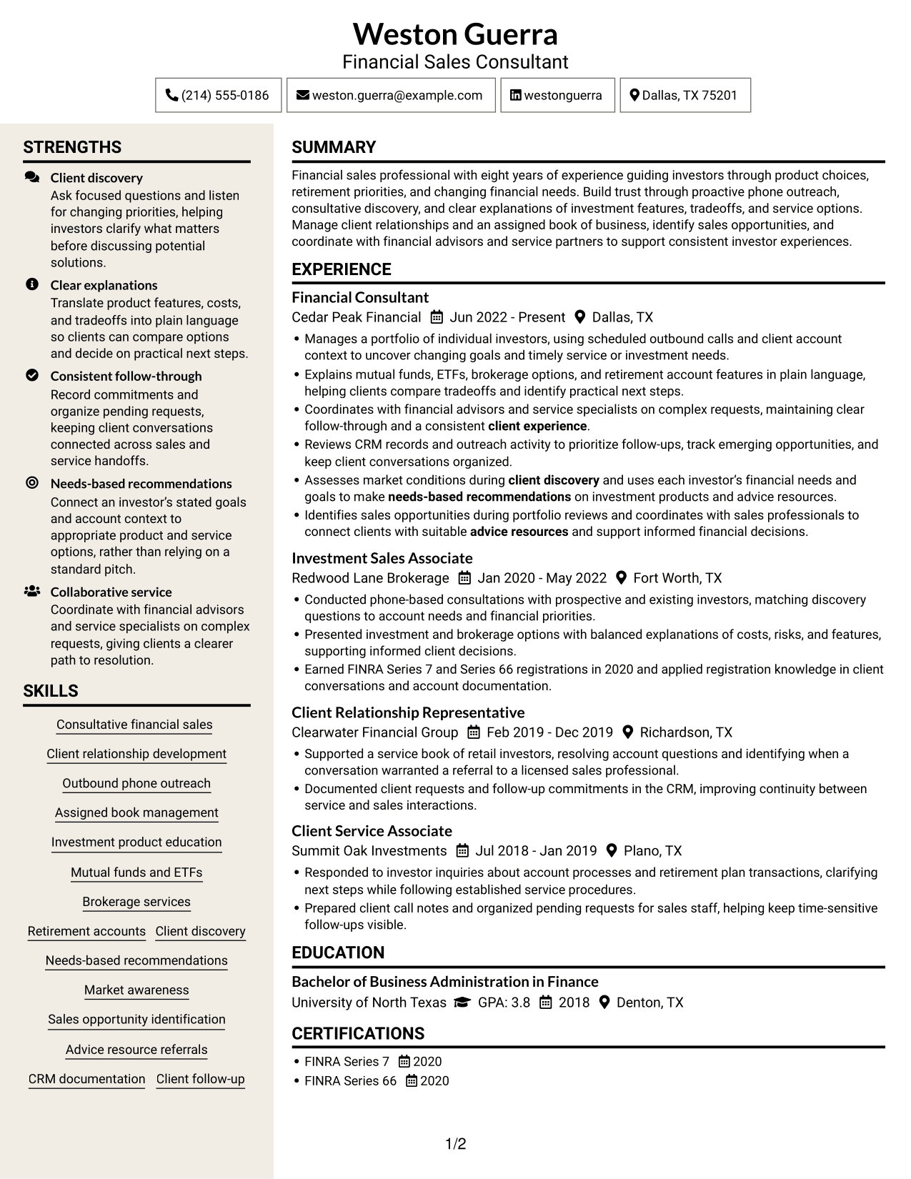 Resume example — page 1