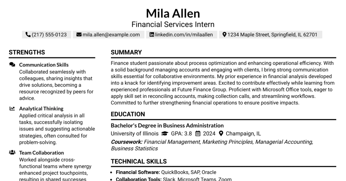 33 Financial Services Intern: AR, Audit & Process Optimization Resume Templates with Example 2026 (ATS-Optimized)