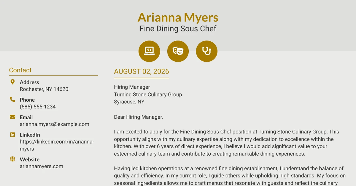 30+ Fine Dining Sous Chef Cover Letter Templates with Example 2026