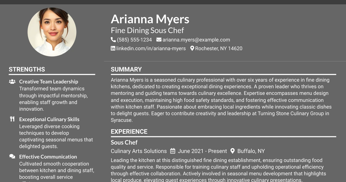 33 Fine Dining Sous Chef Resume Templates with Example 2026 (ATS-Optimized)