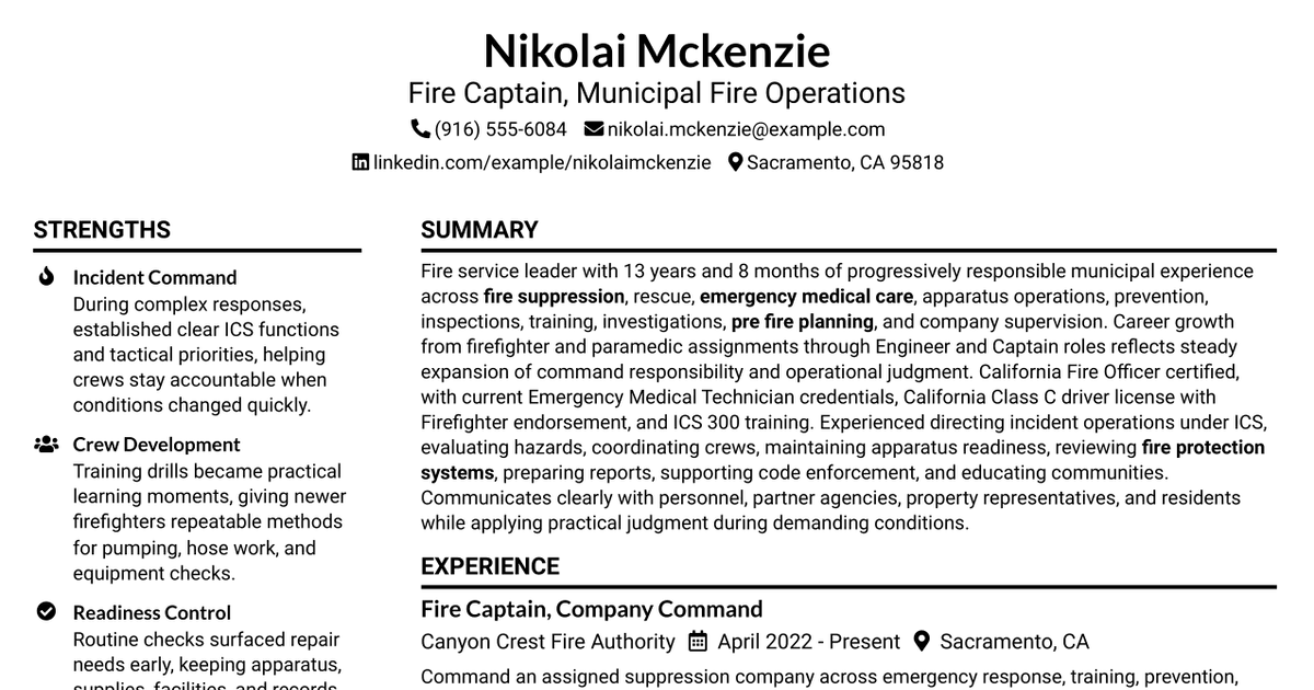 7 Fire Captain Resume Templates with Example