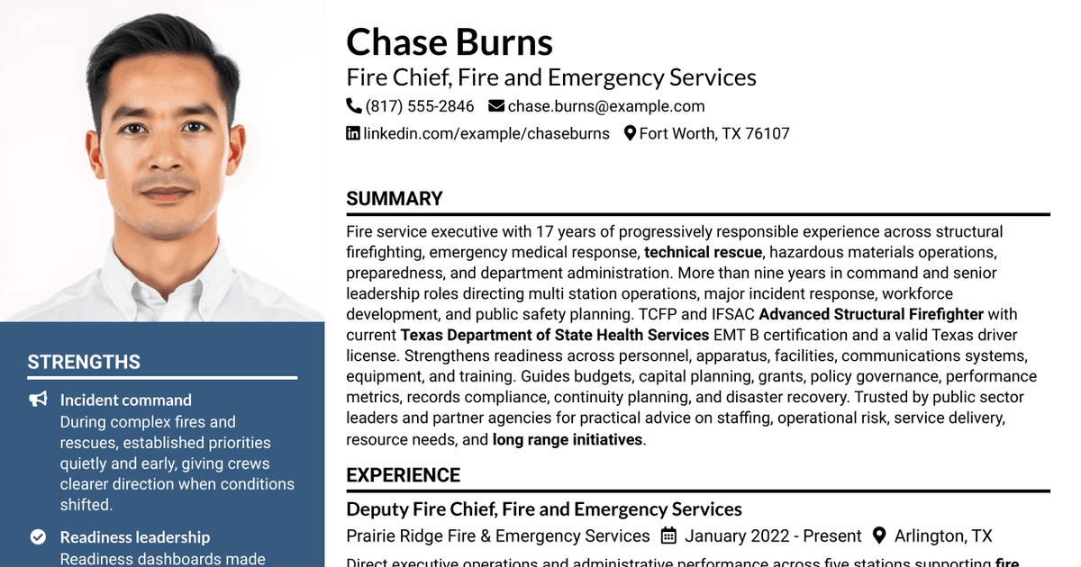 7 Fire Chief - Fire & Emergency Services Resume Templates with Example