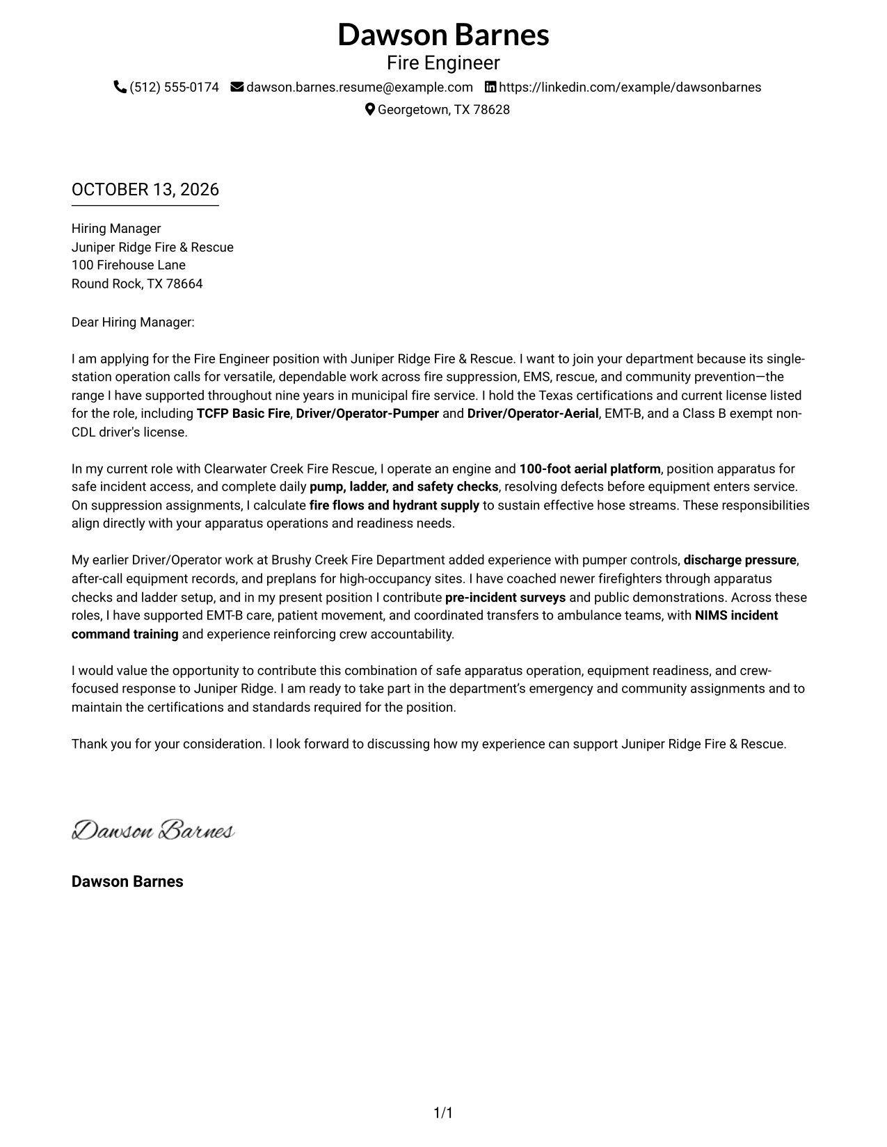 Cover Letter Example Page 1