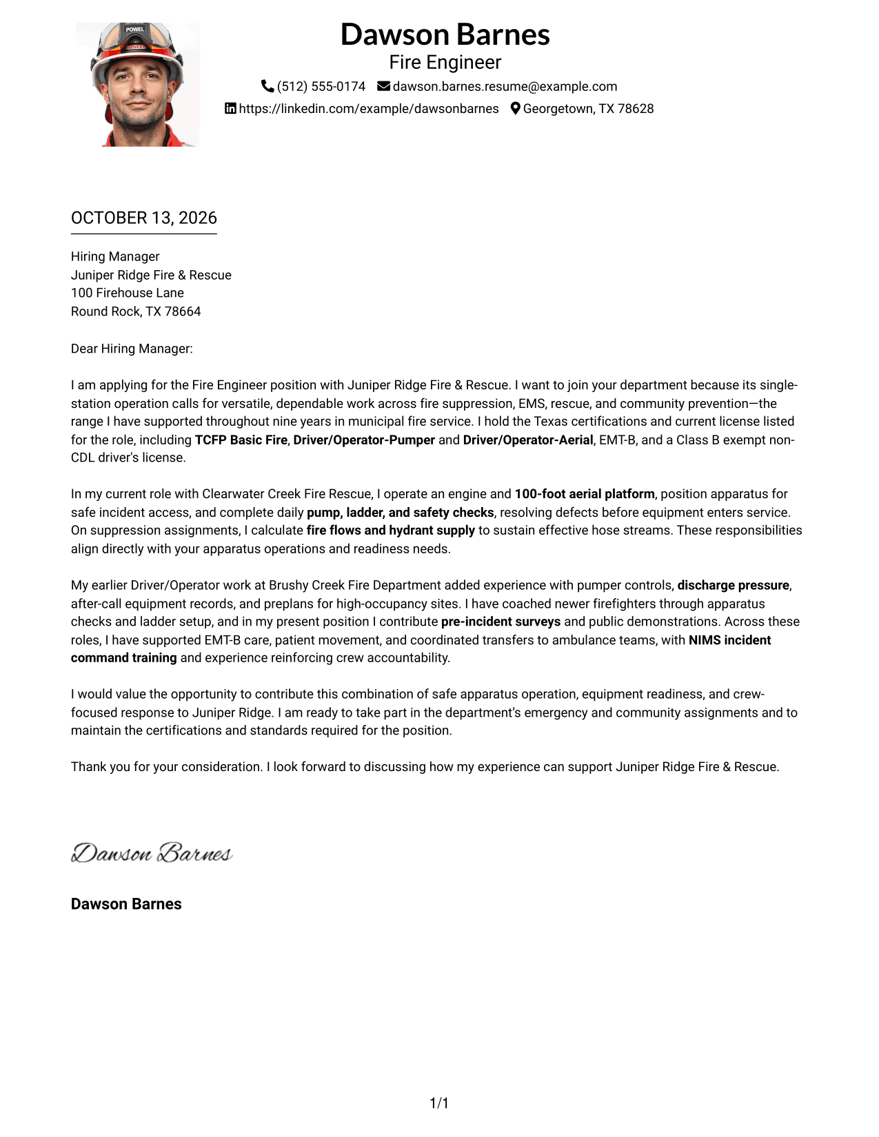 Cover Letter Example Page 1
