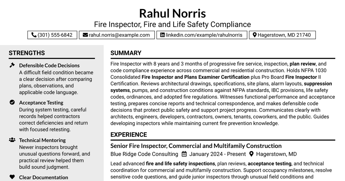 7 Fire Inspector Resume Templates with Example
