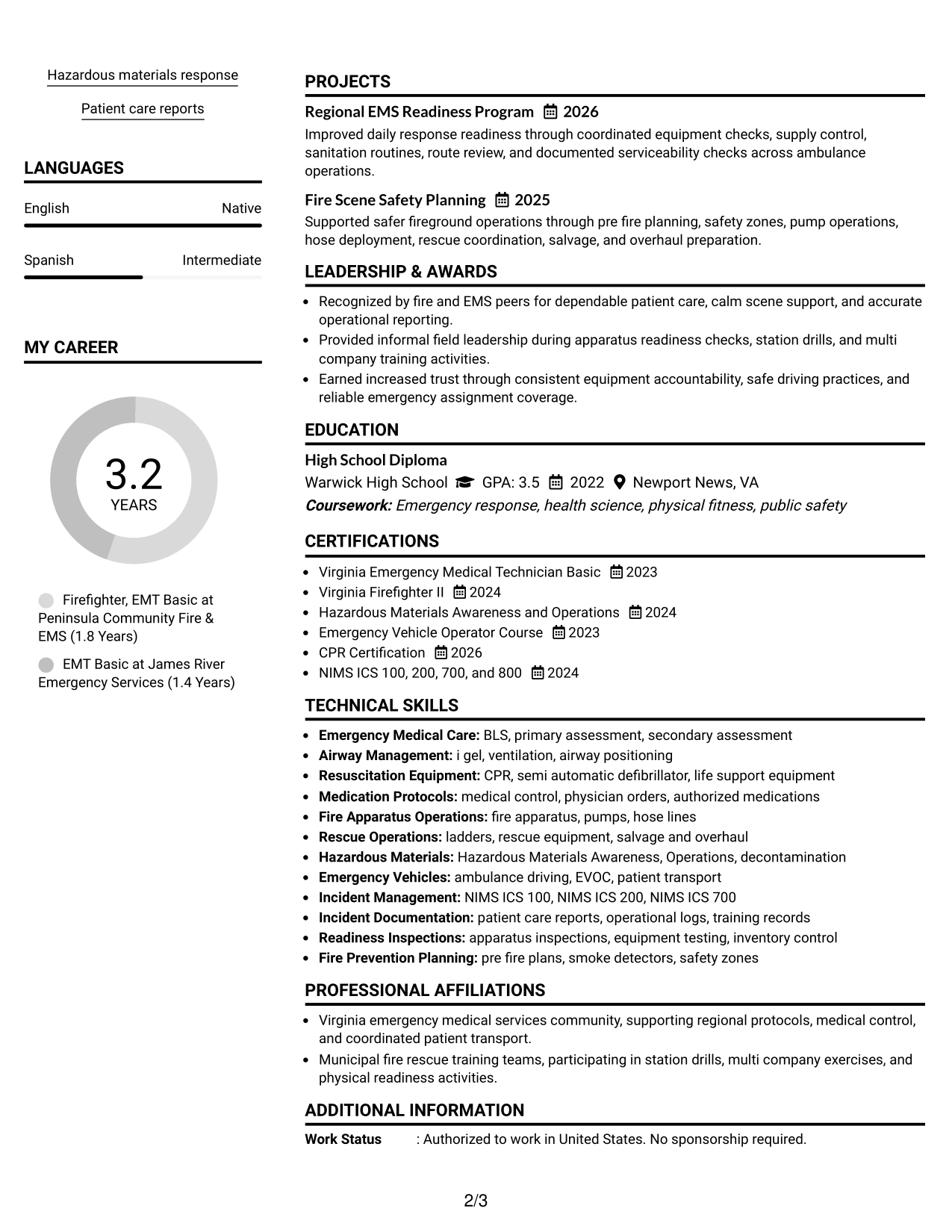 Resume Example Page 2