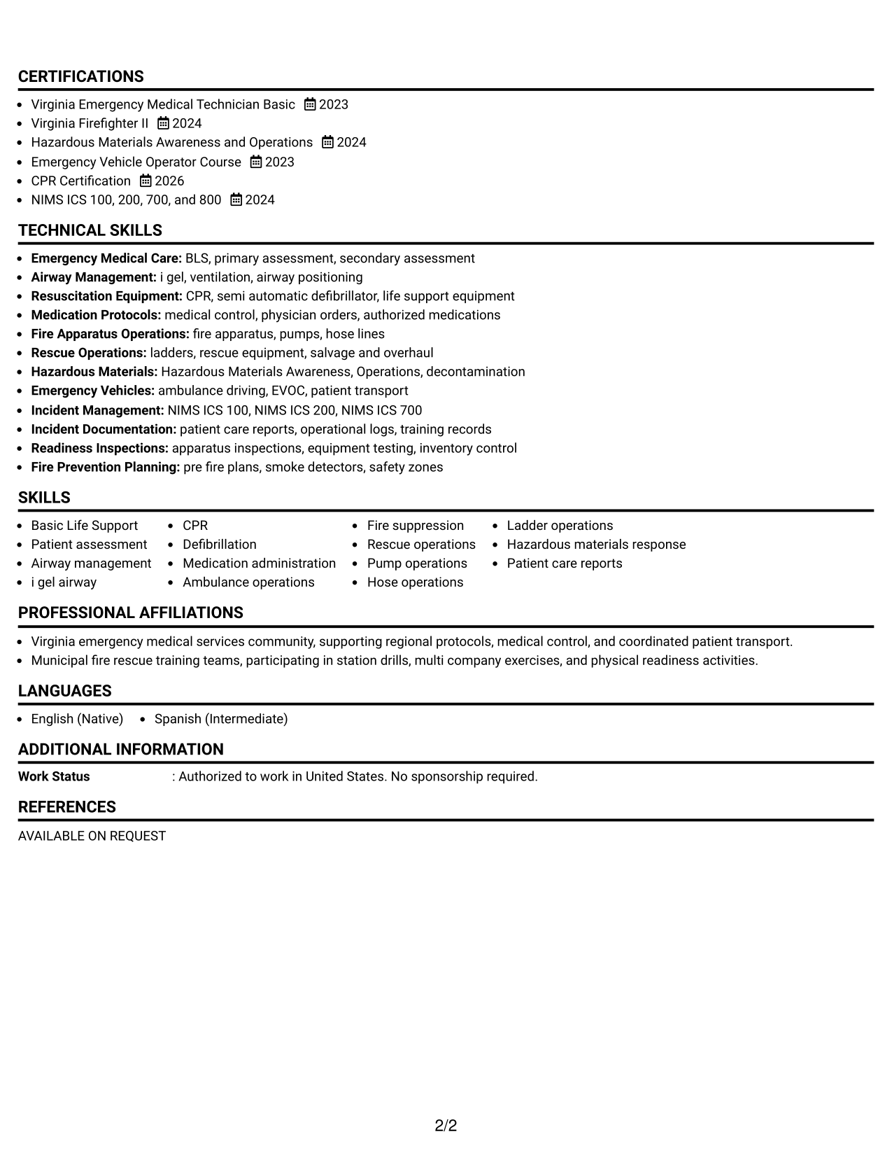 Resume Example Page 2