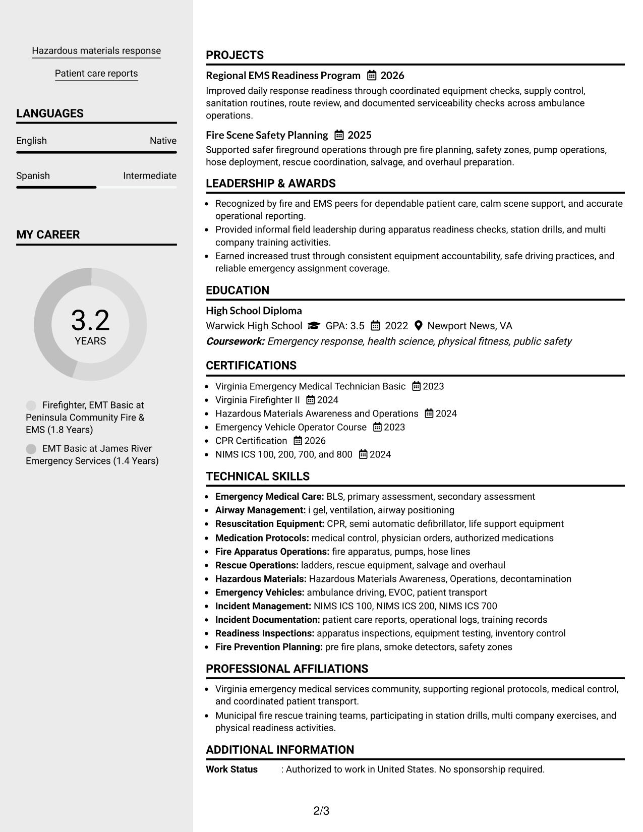 Resume Example Page 2