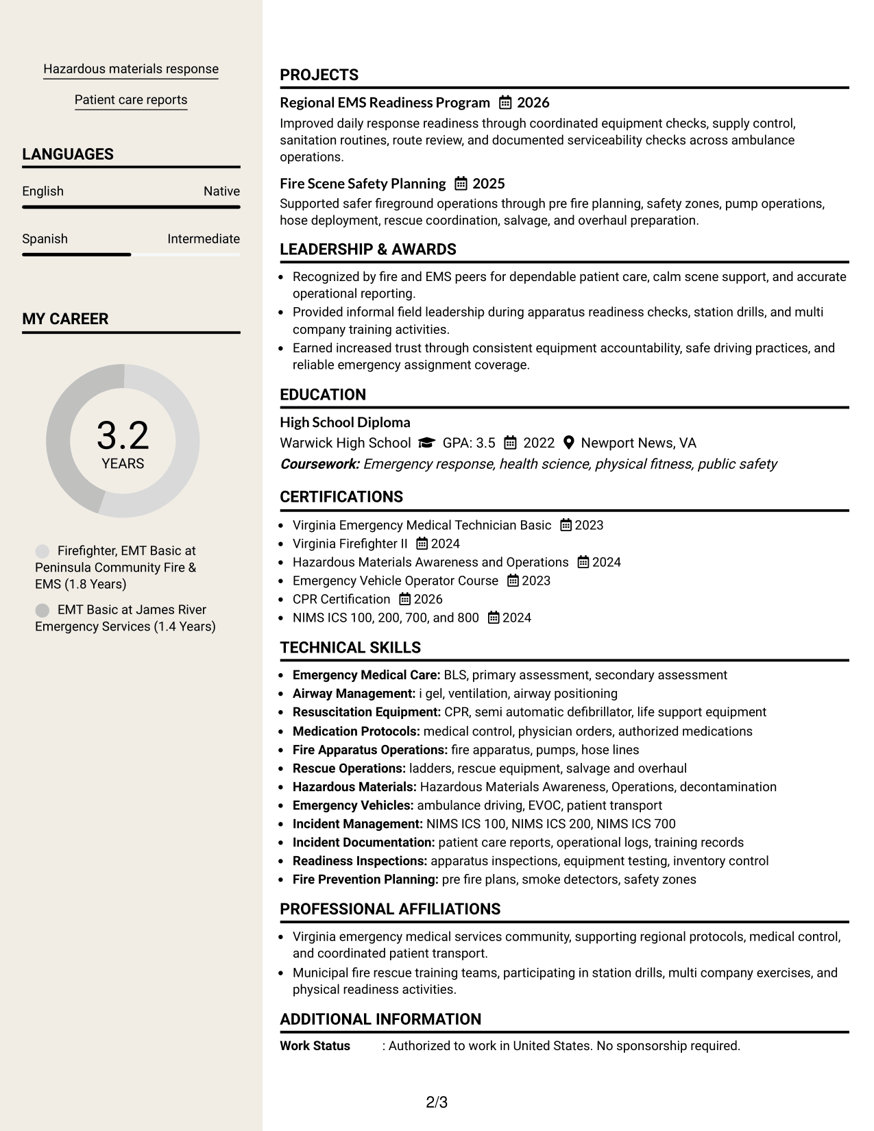 Resume Example Page 2